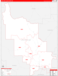 Lewis and ClarkCounty, MT Wall Map Zip Code Red Line Style 2023